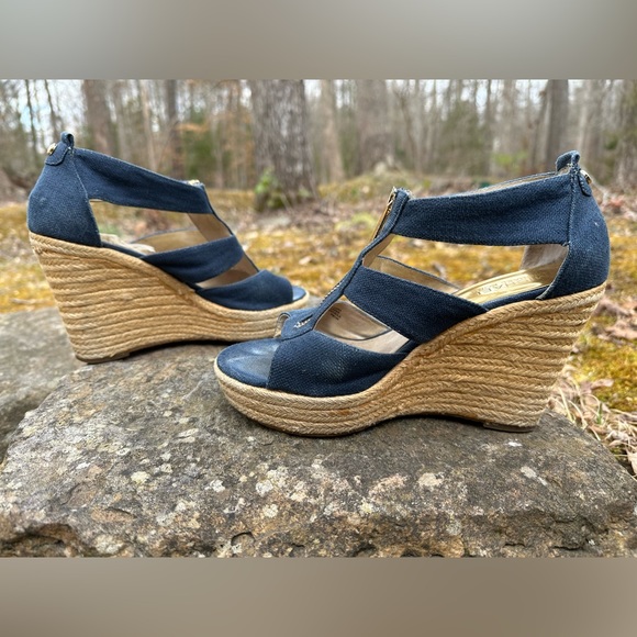Micheal Kors Damita Wedge | canvas | 7 | Navy - Picture 6 of 16